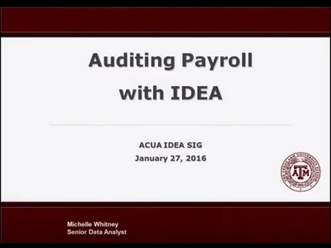 Auditing Payroll with IDEA - ACUA IDEA SIG - YouTube