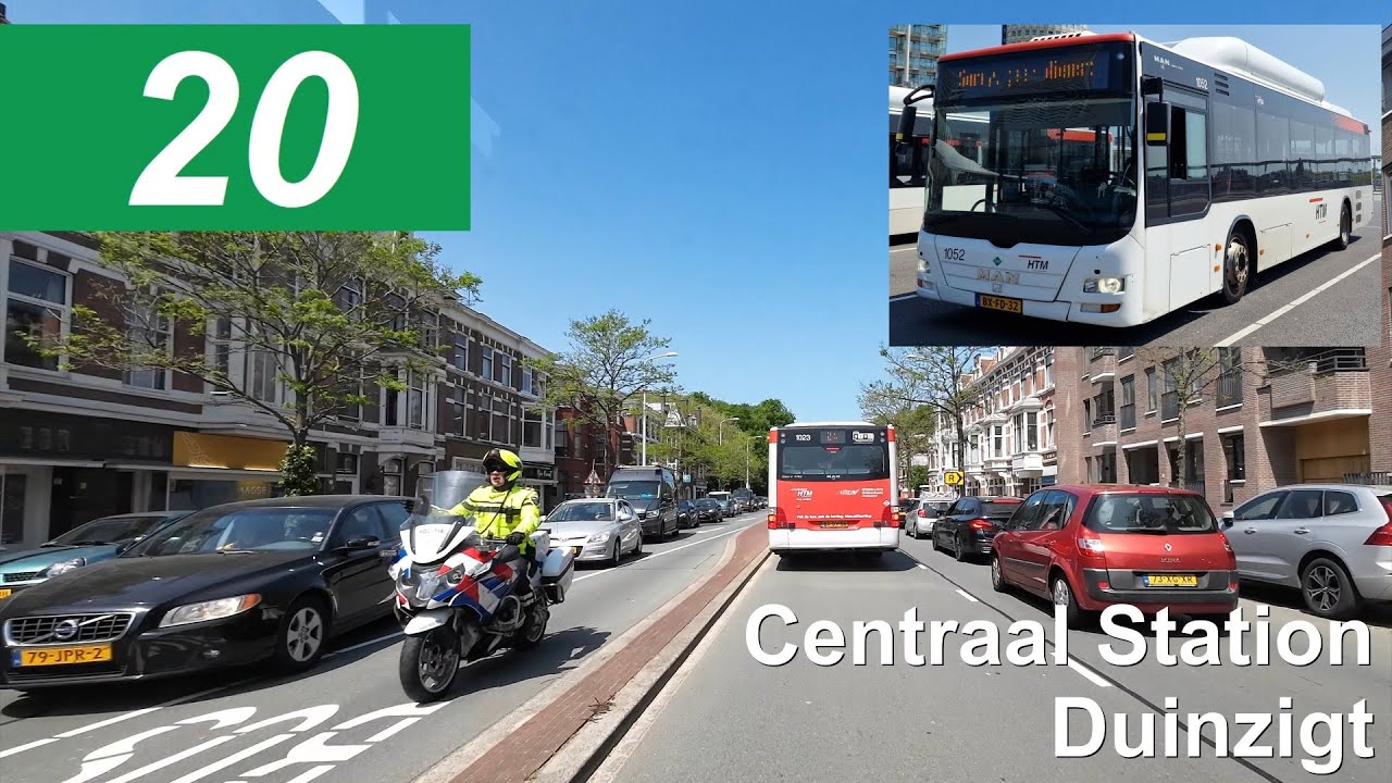HTM lijn 20: Garage Telexstraat - Den Haag Centraal - Duinzigt v.v. | Omleiding | HTM 1052 | 2023