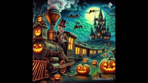 halloween skeleton on a train #pumpkins #hauntedhouse #bats
