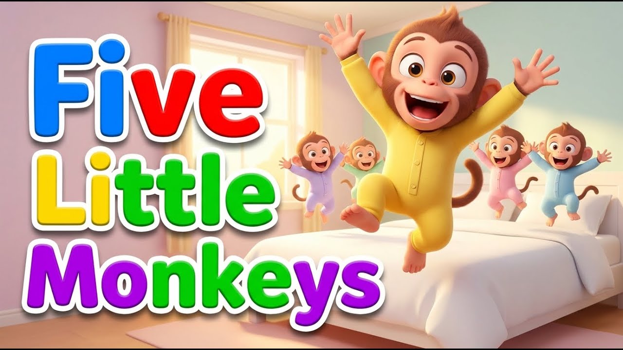 Five Little Monkeys Jumping on the Bed 🐒 | Short Action Loop for Kids