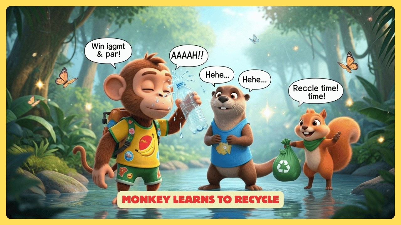 Monkey Learns to Recycle – Will He Save the Forest Stream? | Kids Environmental Story