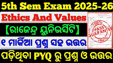🎯5th Semester Ethics And Values 1 Marks Questions With Answer || Rajendra University