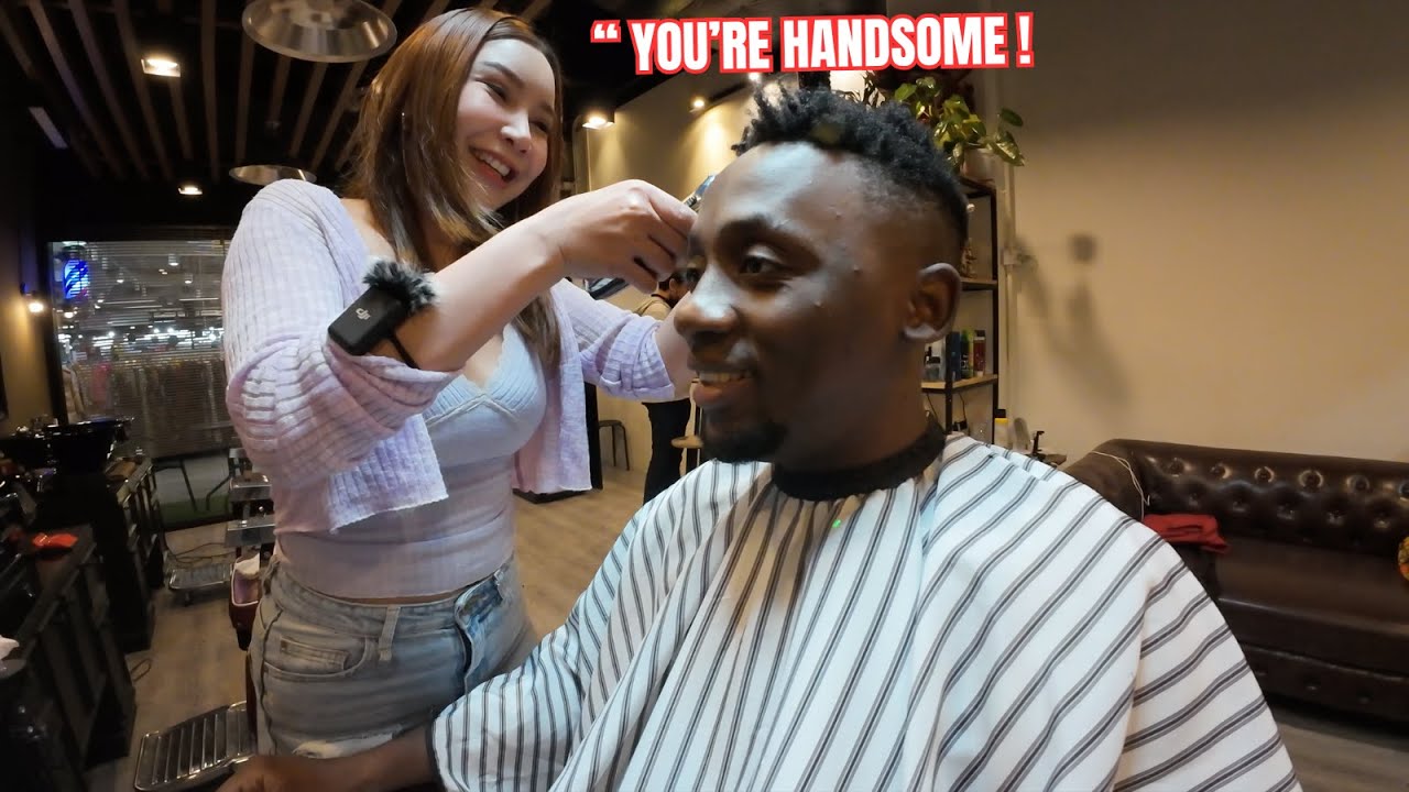 Is This Cute Thai Girl Barber try to win my heart? She Gave Me New Haircut  Experience 😱💈 | ASMR