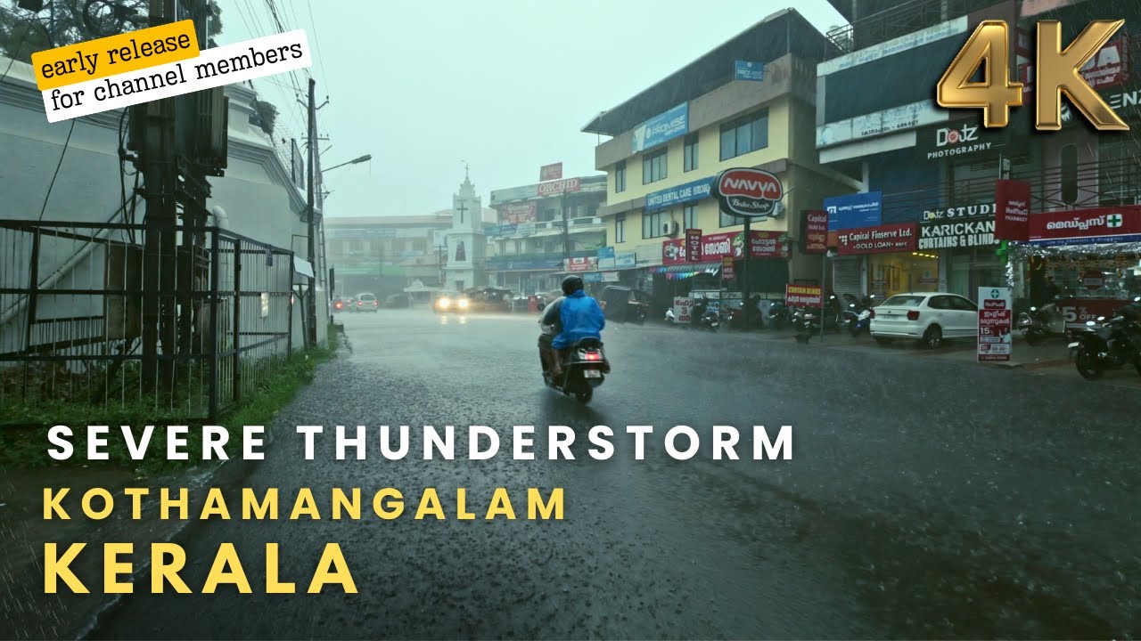 [4K] Walking in Severe Thunderstorm 🌩️ | Heavy Rain Walk in Kothamangalam Town, Kerala | Rain Sounds