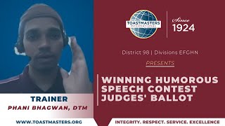 [2021-22] How to Win Toastmasters Humorous Speech Contest Judges' Ballot - by Phani Bhagwan, DTM