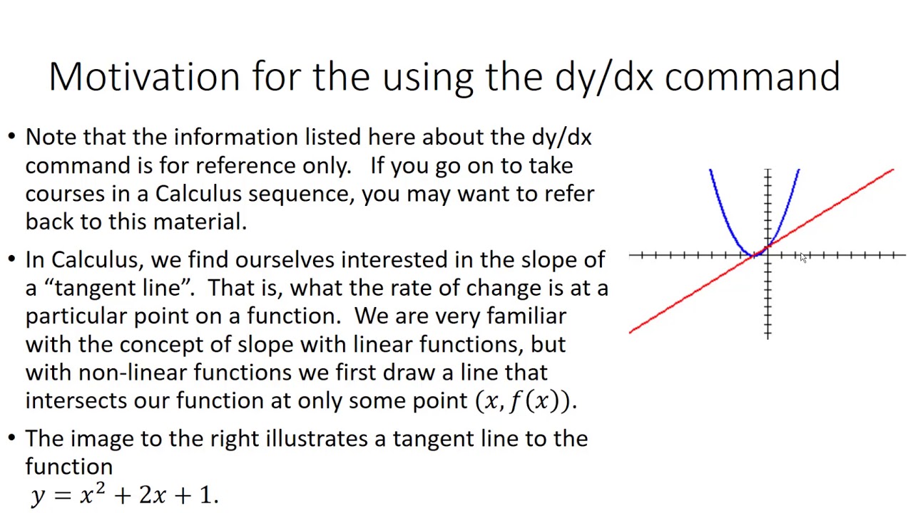 Motivation for using the dy/dx command - YouTube