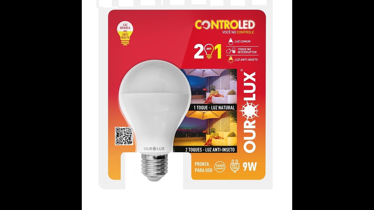 Lâmpada LED Controled 2 em 1 Luz Natural e Luz Anti-Insetos 9W - Ourolux