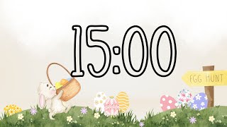 15 minute timer. Easter Bunny Background. No music (soft piano notes at the end)