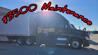 940K MILES on freightliner Cascadia Maintenance Oil pan gasket, fuel lines, windshield,and A service