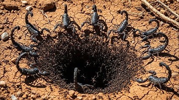 A Swarm of Ants Attacks a Blue Scorpion