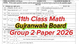 1St Year Math Gujranwala Board Group 2 Paper 2026 11Th Class Math Paper 2026