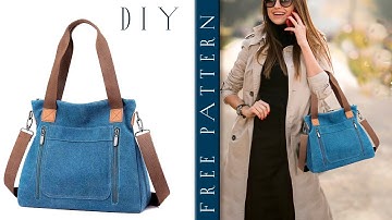DIY Shoulder Bag from cloth making at home tutorial FREE PATTERN Tote bag with pockets