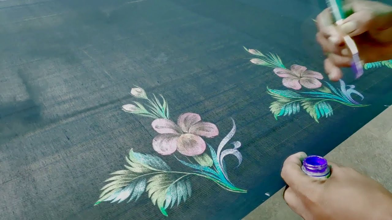 Red Geranium Floral Birds Hand Paint Mural Tissue Saree | HARADHI