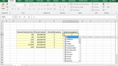 Use the IPMT function to calculate the interest payment of a certain period of an investment