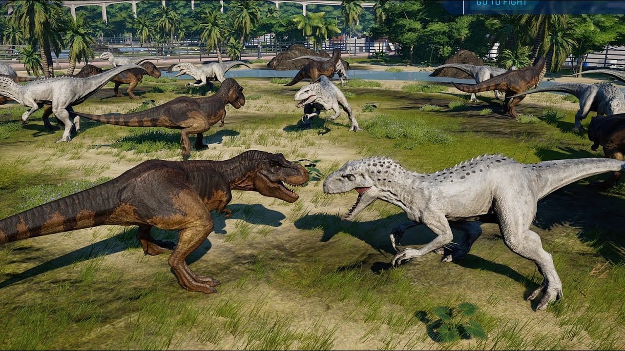 10 T-Rex vs 10 Indominus Rex - Jurassic World Evolution (4K 60FPS)