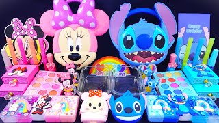 "Minnie Mouse VS Stitch" Slime. Mixing Makeup into clear slime! 🌈ASMR🌈 #satisfying #슬라임 (349)