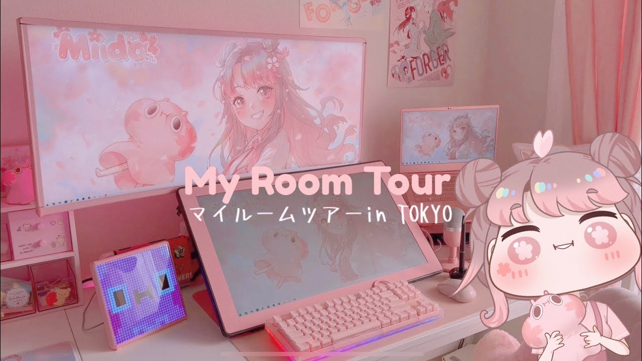 tokyo japan apartment room tour 🌸 pink aesthetic desk setup, cozy, kawaii, anime collection☁️ 部屋紹介