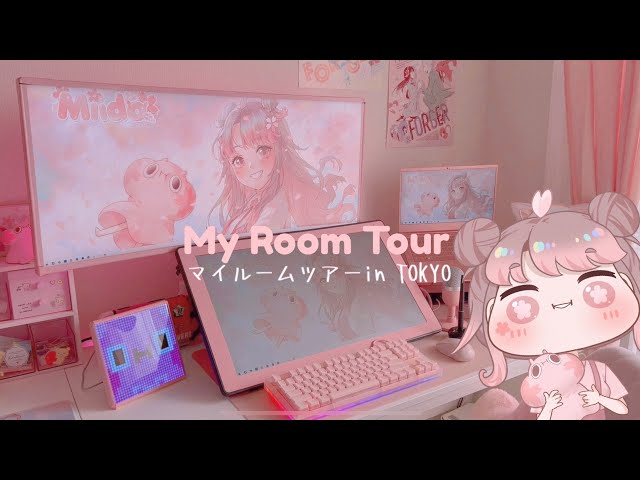 tokyo japan apartment room tour 🌸 pink aesthetic desk setup, cozy, kawaii, anime collection☁️ 部屋紹介 class=