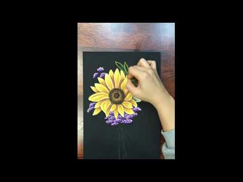 chalk art oil pastel sunflower drawing 오일파스텔 해바라기 그림 액자