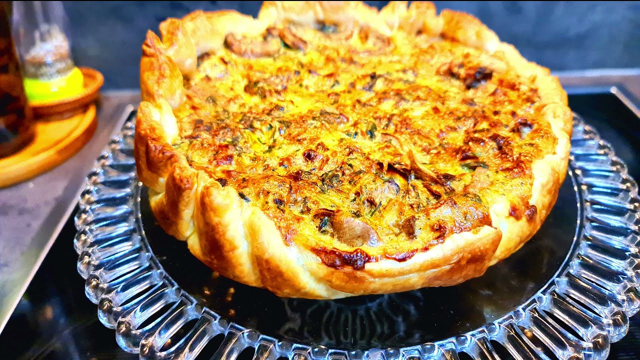 Recette de quiche aux poireaux et champignons.