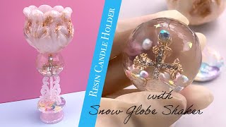 Kawaii Resin Candle Holder with Snow Globe Shaker | Cute Home Decoration DIY