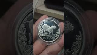 1987 Indonesian Pig Deer Barus 10,000 Rupiah Silver Coin