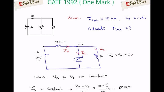 Problem on Zener diode voltage regulator - GATE 2013 Solved Paper (Electron  Devices) (www.egate.ws) 