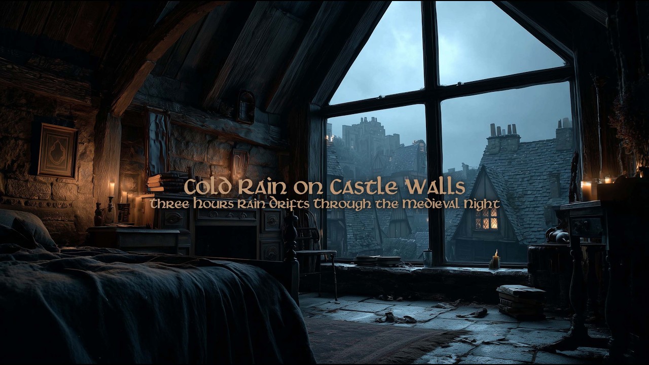 Stormy Rain Sounds by a Medieval Window | Dark Cozy Ambience