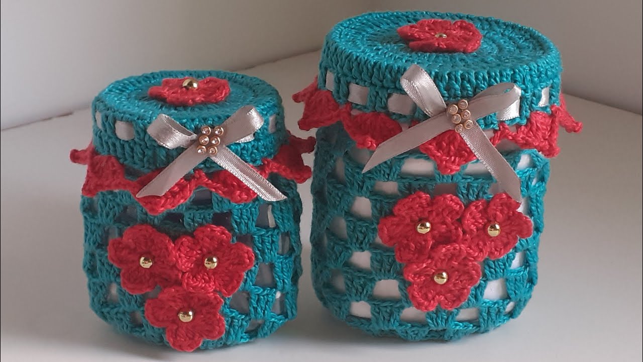 kit higiênico de crochê Com potes de Nutella (veja como fazer)