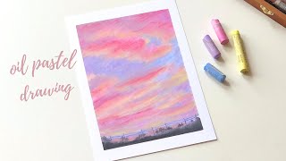Pink Sky | How to draw sunset sky with oil pastels | Oil pastel landscape drawing