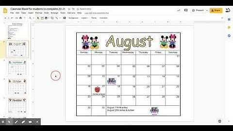 Calendar Blank for students to complete 20 21   Google Slides