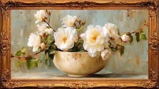 Luxurious Minimal Aesthetic TV Art | Floral 4K Vintage Gold Frame Screensaver screenshot 5
