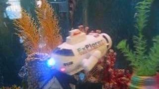 Remote control submarine underwater inside a fish tank
