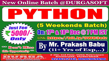 PYTHON (5 Weekends Batch) Online Training @ DURGASOFT