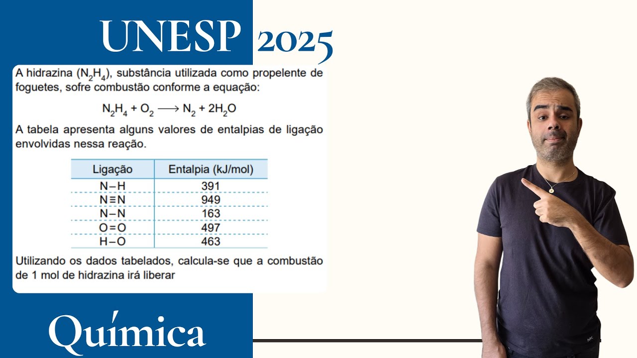 UNESP 2025 - A hidrazina (N2H4) substância utilizada como propelente de foguetes sofre combustão