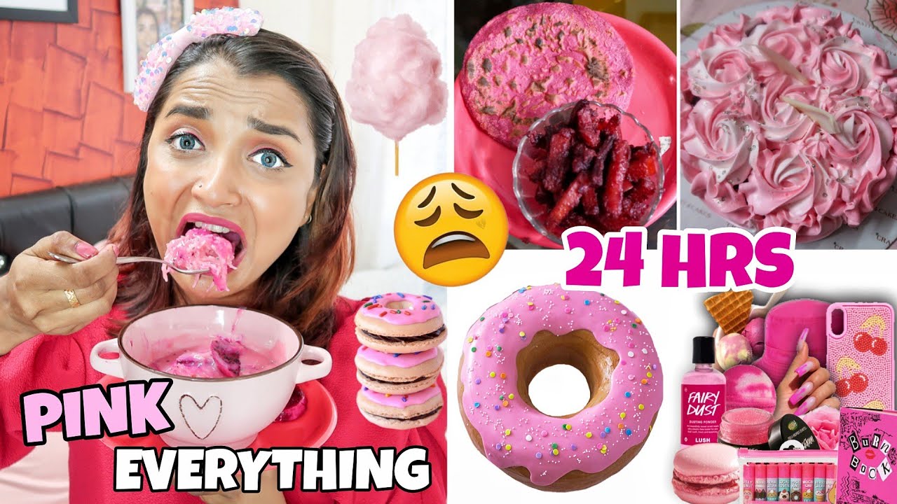 I Used PINK THINGS For 24 HOURS Challenge Using Pink Colour Eating i-used-pink-things-for-24-hours-challenge-using-pink-colour-eating