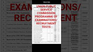 #centralgovernment UNION PUBLIC SERVICE COMMISSION PROGRAMME OF EXAMINATIONS/RECRUITMENT TESTS