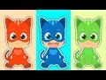 Five Little Babies with Colorful Catboy | Songs for children with PJ Masks | Learn Singing