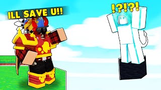 My Friend Got TRAPPED On ONE Block, So He CALLED Me To Save HIM... (ROBLOX BEDWARS)