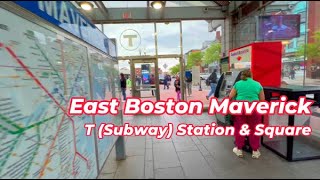 East Boston Maverick Station & Square exiting T subway station onto the square