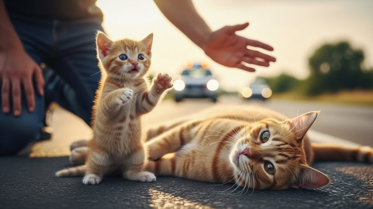 Tiny Kitten Pleads for Help as Injured Mother Lies on the Road 🐾💔
