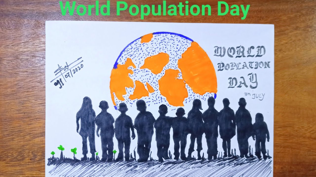 World population day easy drawing || Poster drawing on world population ...
