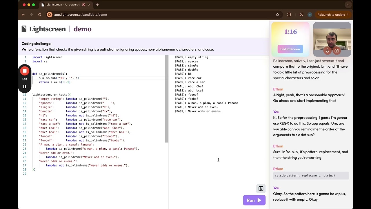 Three minute interview -- Lightscreen AI candidate experience