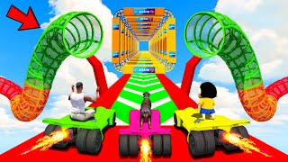 SHINCHAN AND FRANKLIN TRIED THE IMPOSSIBLE DUAL COLOURFUL TUBE TUNNEL PARKOUR CHALLENGE GTA 5