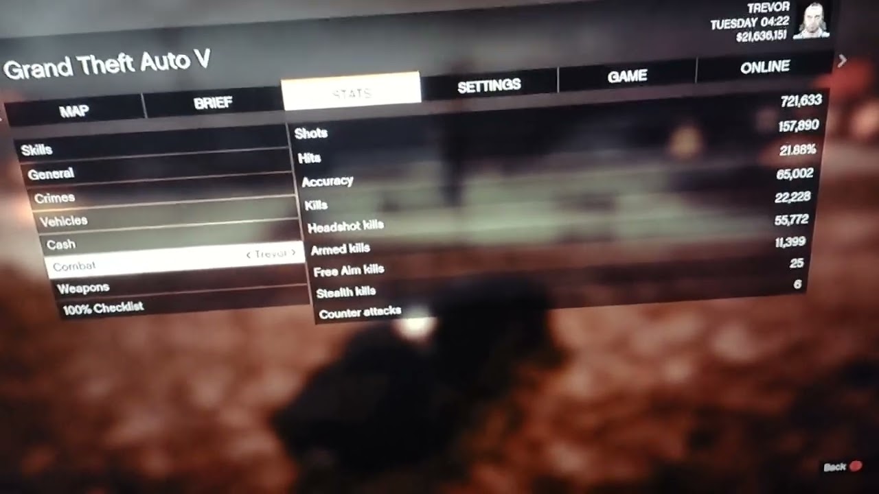 Grand Theft Auto 5 Trevor Philips Combat Statistics 