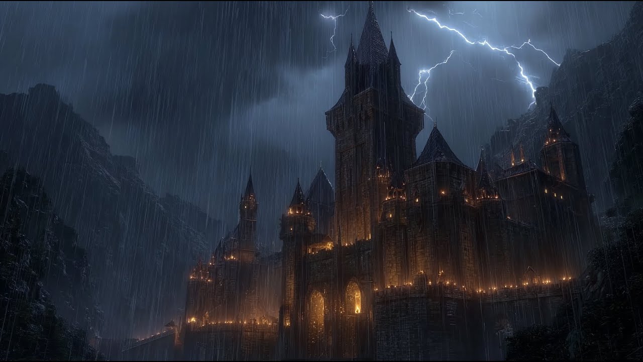 Rain & Thunderstorm in Gothic Castle 🏰 Dark Fantasy Ambience for Sleep, Study & Relaxation