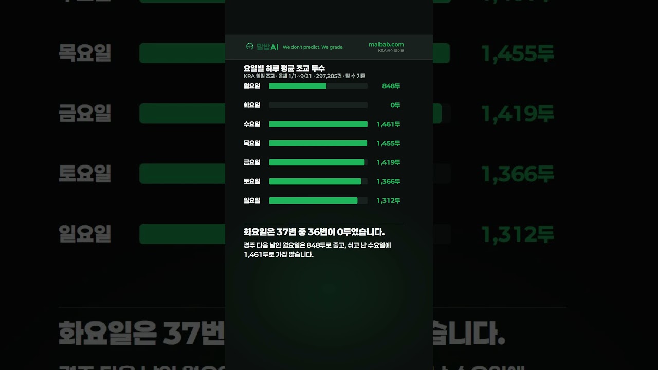 경주마가 쉬는 날은 일주일에 딱 하루입니다! #경마 #경마분석 #말밥ai
