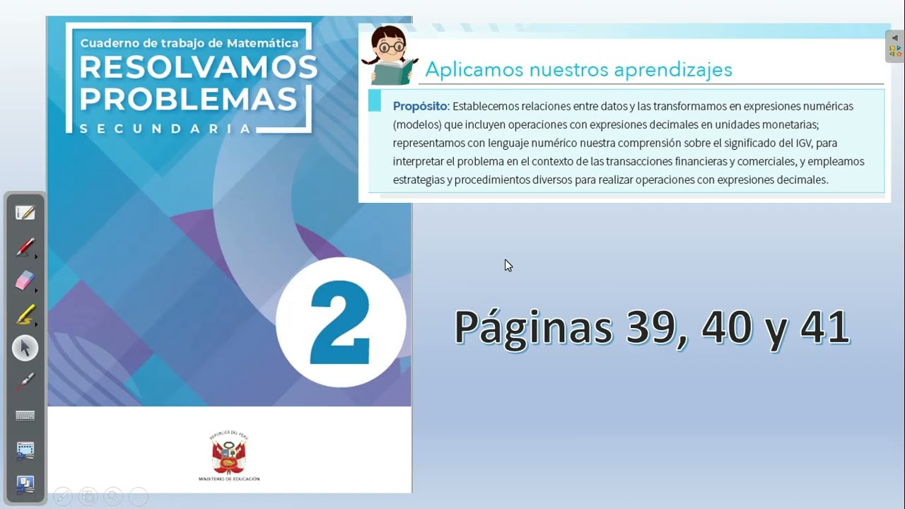 Desarrollo del libro de matemática 2do de Secundaria. Paginas: 39, 40 y