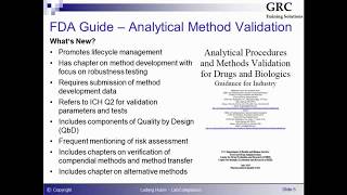 GRCTS Webinar: Validation of Analytical Methods according to the New FDA Guidance