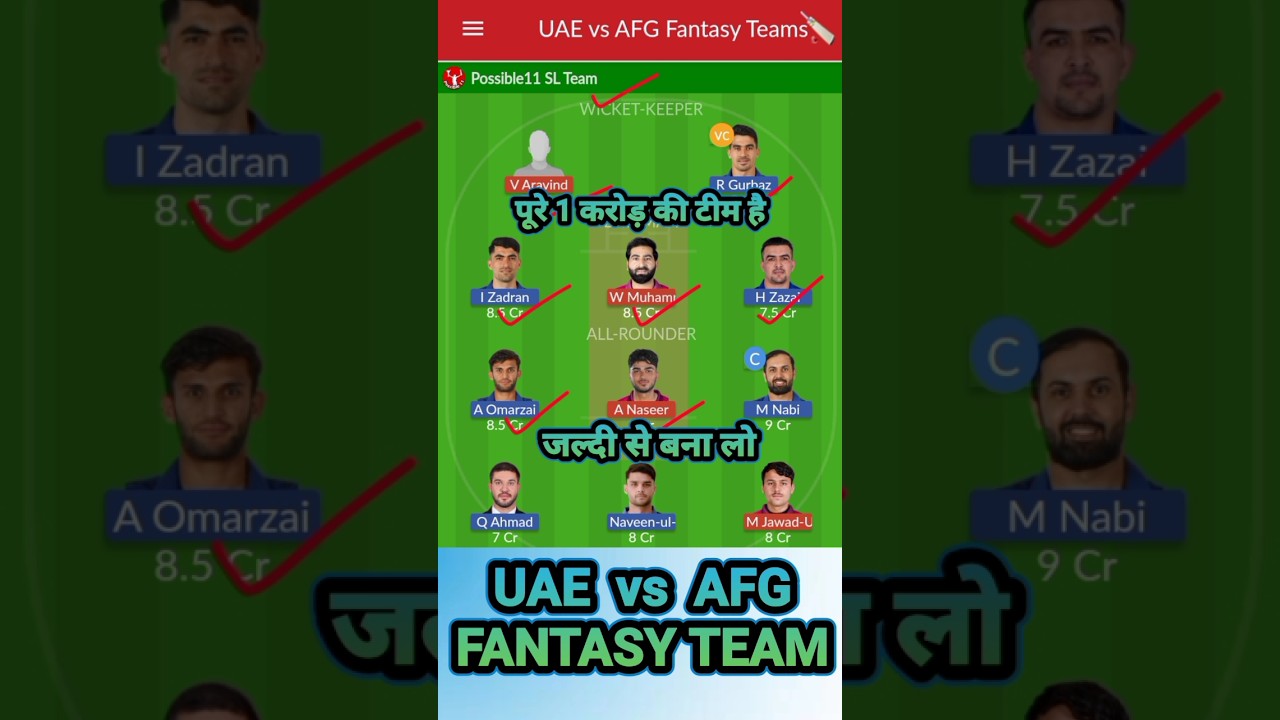 UAE vs AFG Dream11 Prediction Today Match | UAE vs AFG Dream11 Prediction 
